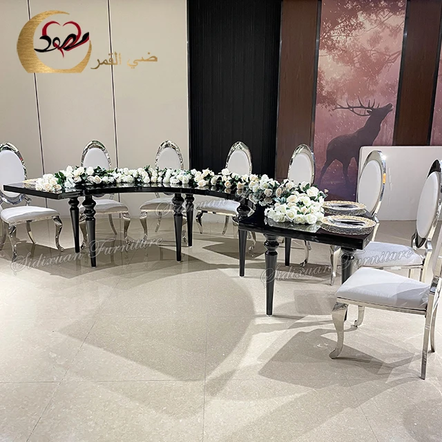 Luxury metal leg MDF top black serpentine half circle wedding table