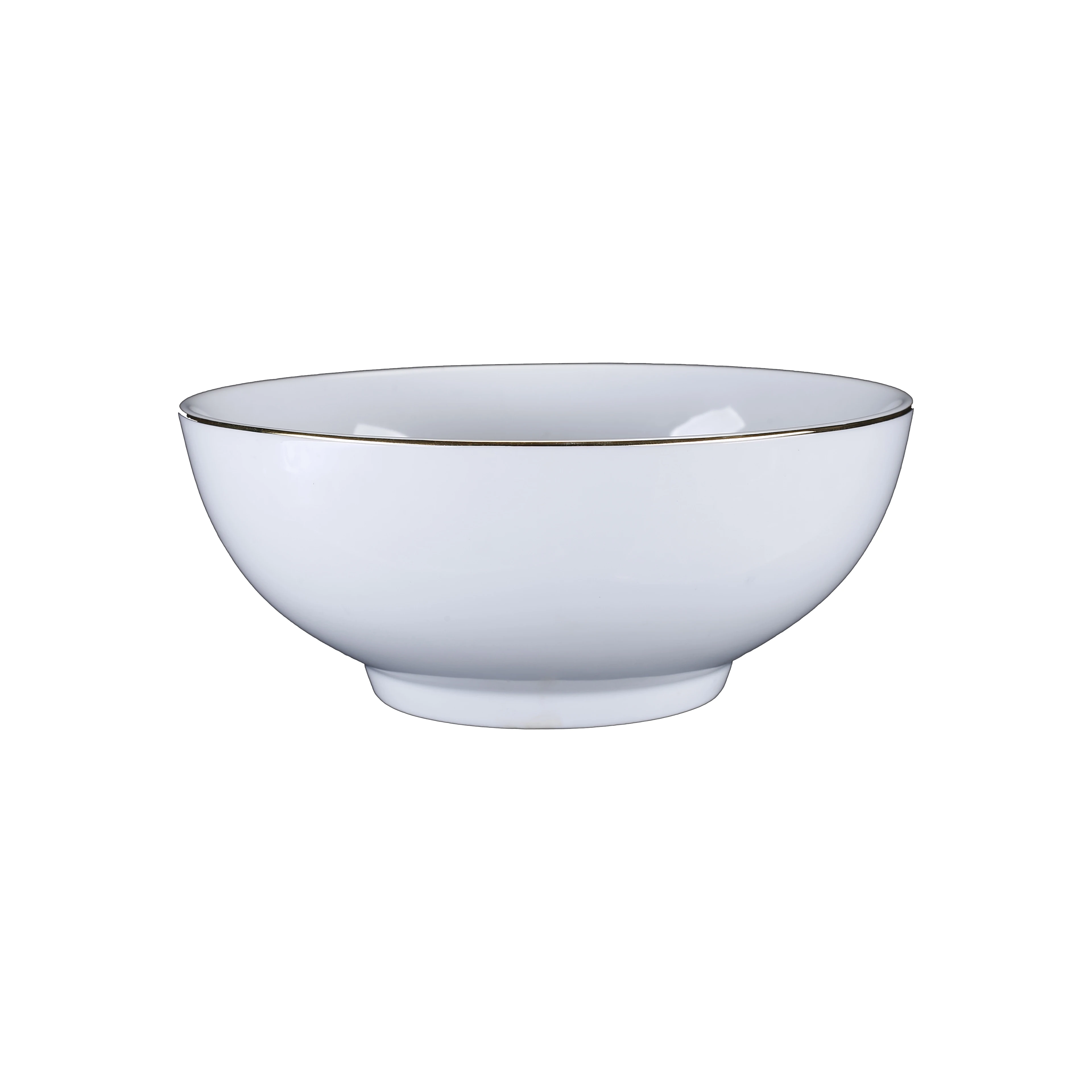 OEM Large white porcelain soup bowl with glittering golden border and heat resistant wholesale for house and restaurant