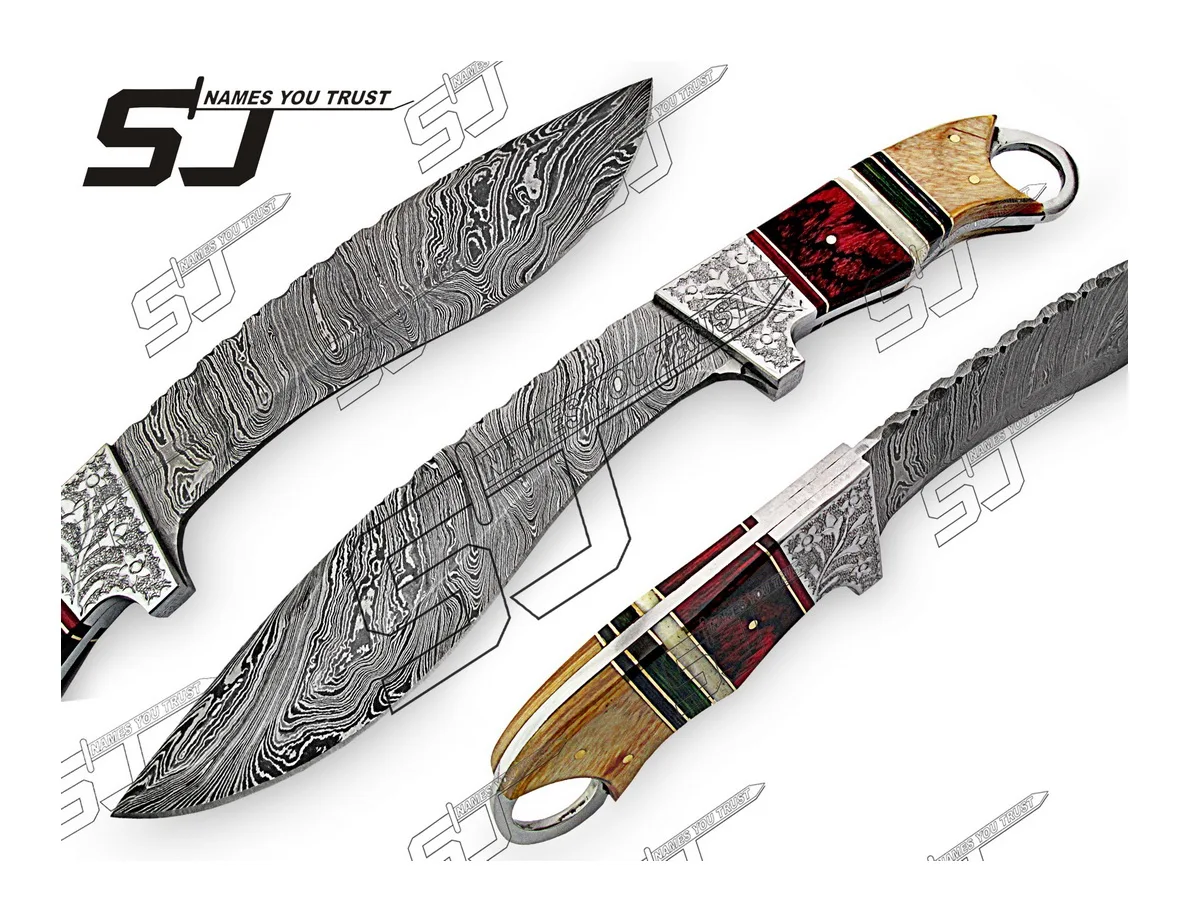 Customizable Premium Quality Damascus Steel Hunting Bowie Skinner Knife DIY Grade Comfortable Wood Handle Handmade Type Blade