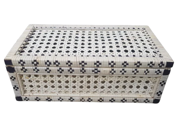 Rattan Hand Wicker Utility Basket With Mirror Inside -  Make-up Box Black & White Picnic Basket - 2021 Sourcing Season