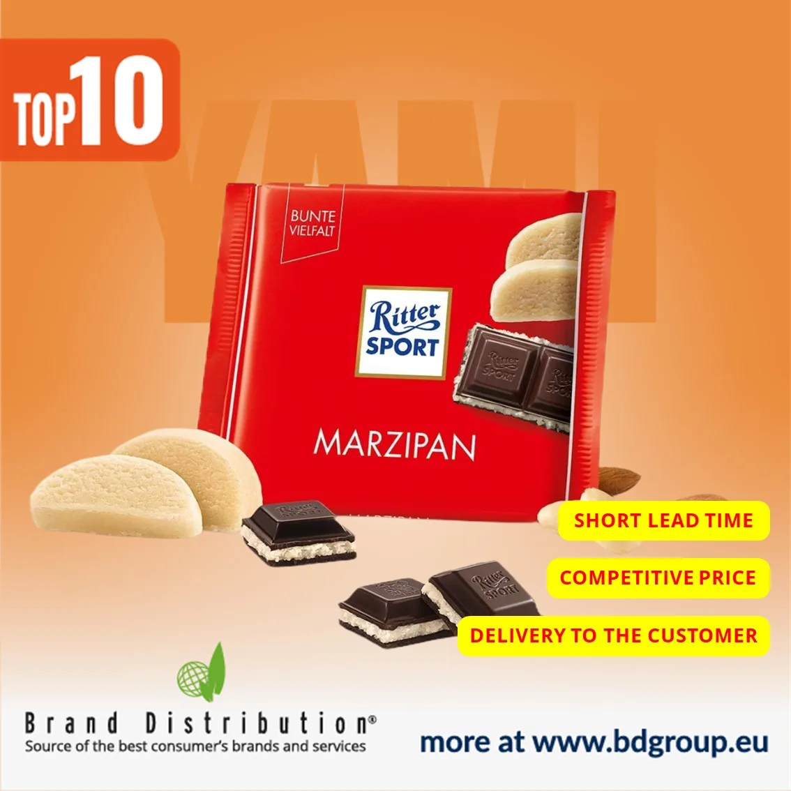 RITTER SPORT Dark Chocolate and Marzipan 100g