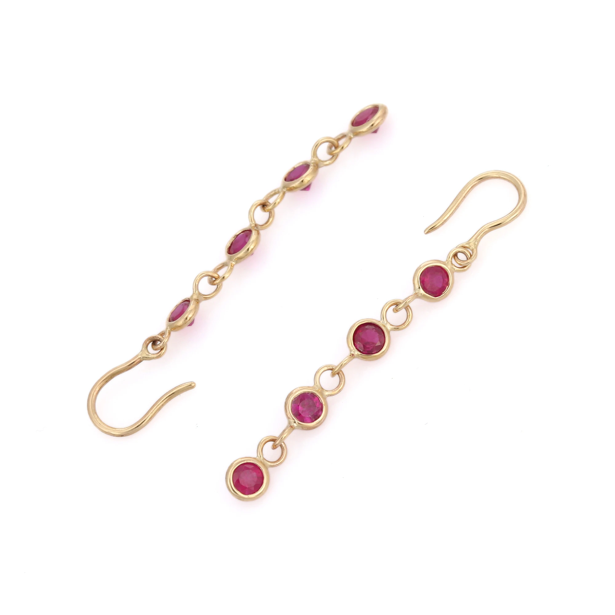 Factory Price Natural Round Shape Ruby Gemstones Dangle Earrings in 18K Solid Yellow Gold Fine Jewelry Earrings Top Sale