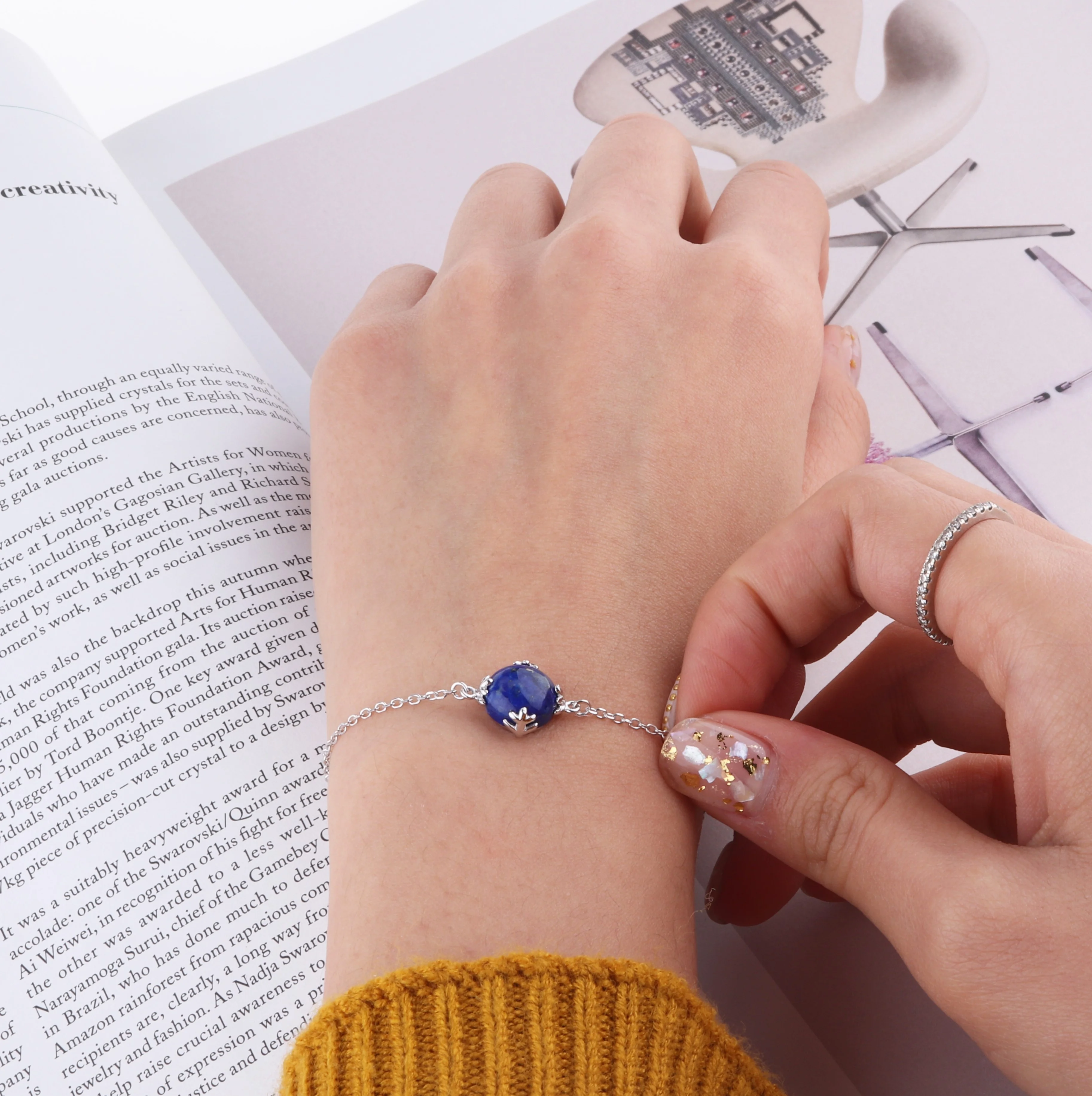 Custom OEM Silver Jewelry Sterling Silver Bracelets Blue Stone Bracelet Lapis Lazuli Bracelet Natural Gemstone Jewelry Women