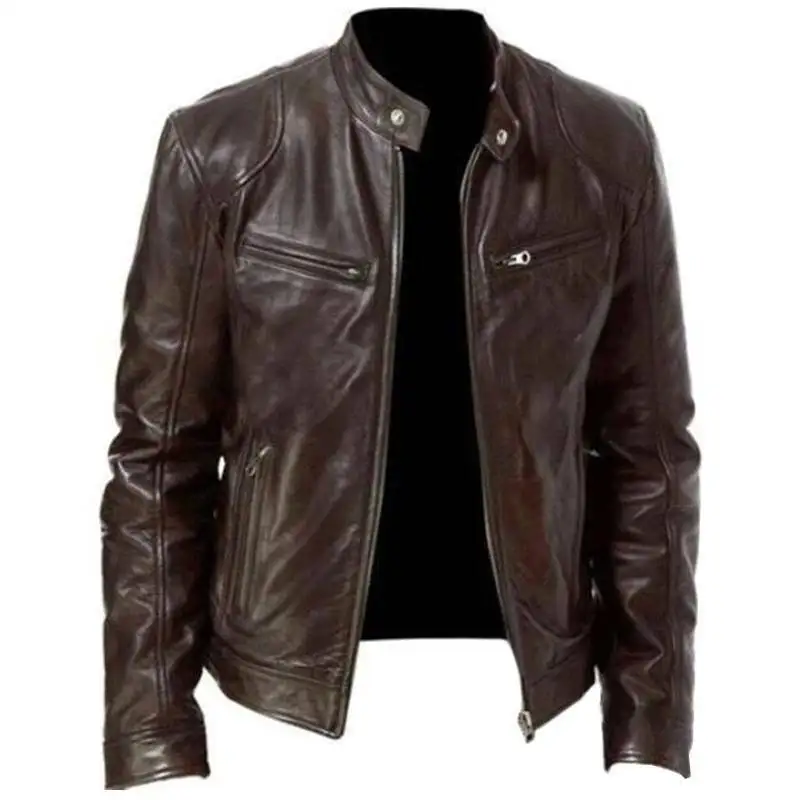 Men Motorcycle Fashion Leather Jacket  Casual Genuine Leather Racing Stylish Bikers Jacket Wholesale OEM