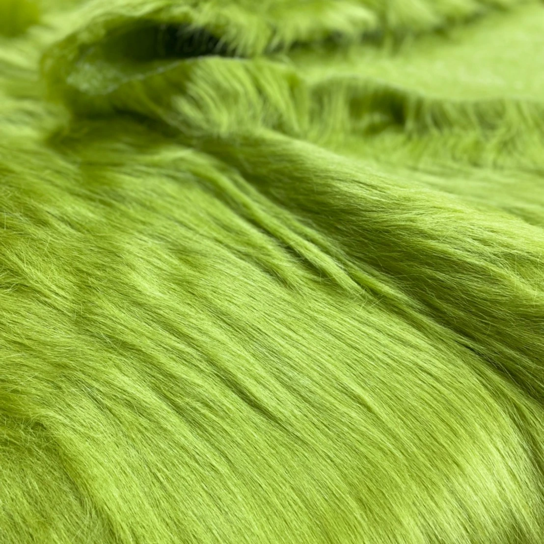 Thailand High Quality Long Pile 100mm Luxury Acrylic/Polyester  Faux Fur Fabric Green Color