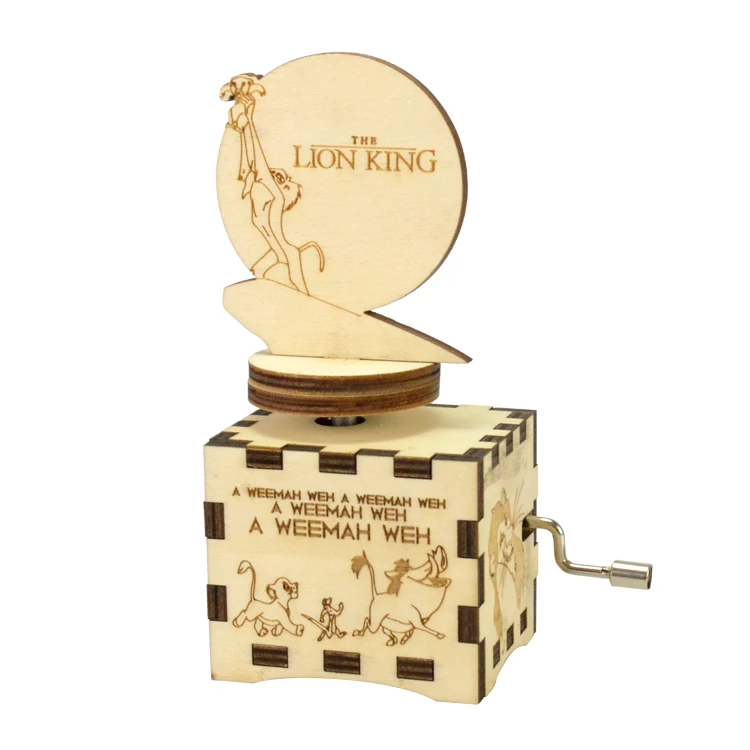 Wooden hand crank top part rotating music box lion king
