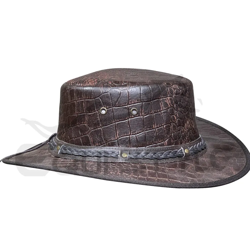 Crocodile Leather Cowboy Hat For Men and Women Outdoor Travel Australian Style Large Size Leather Hat Manufacturer in Pakistan