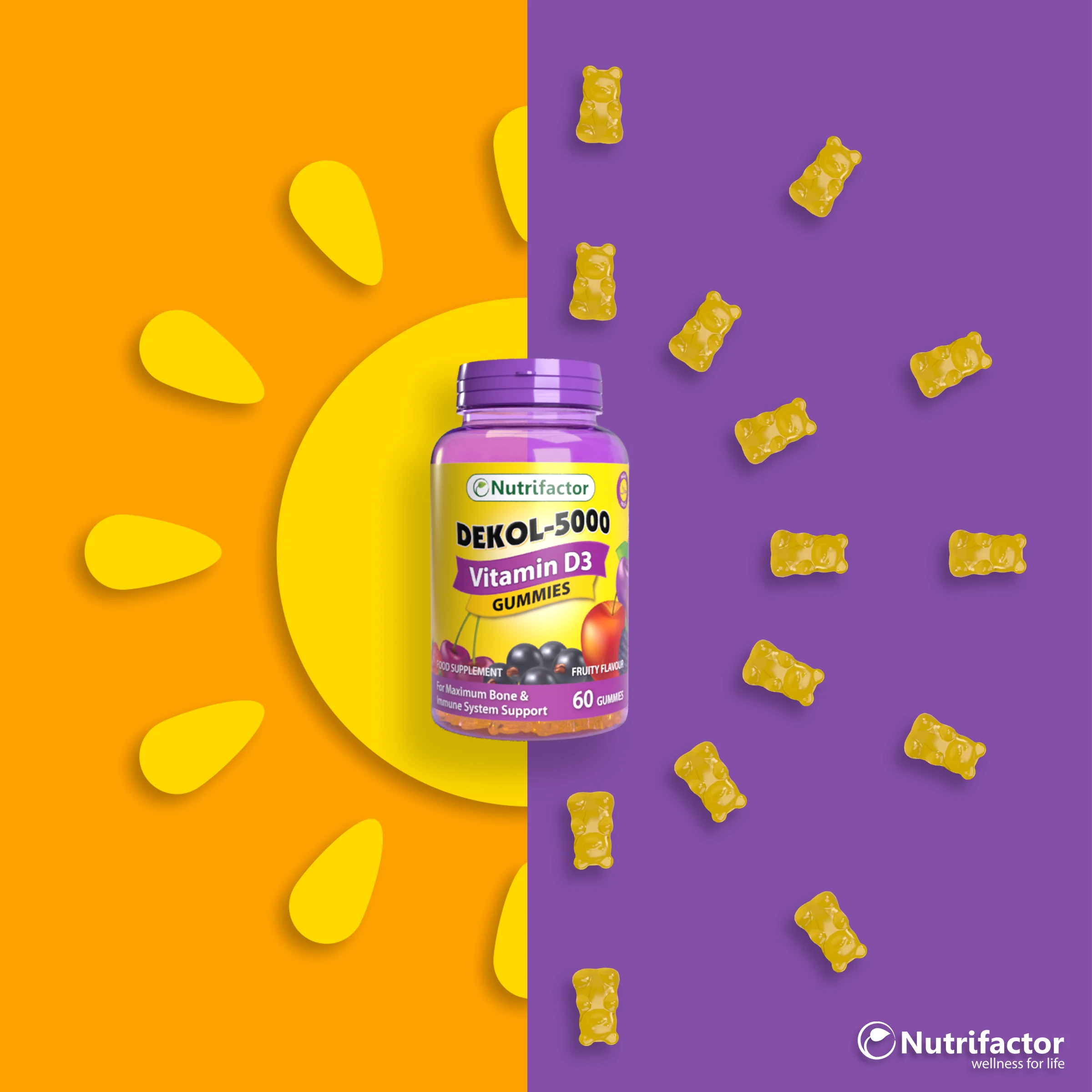  DEKOL-5000 жевательный мармелад витамин D3 холекальциферол 5000 Иу сильные мышцы Максимальная кость и иммунной системы поддержки кальция Мармеладные Конфеты