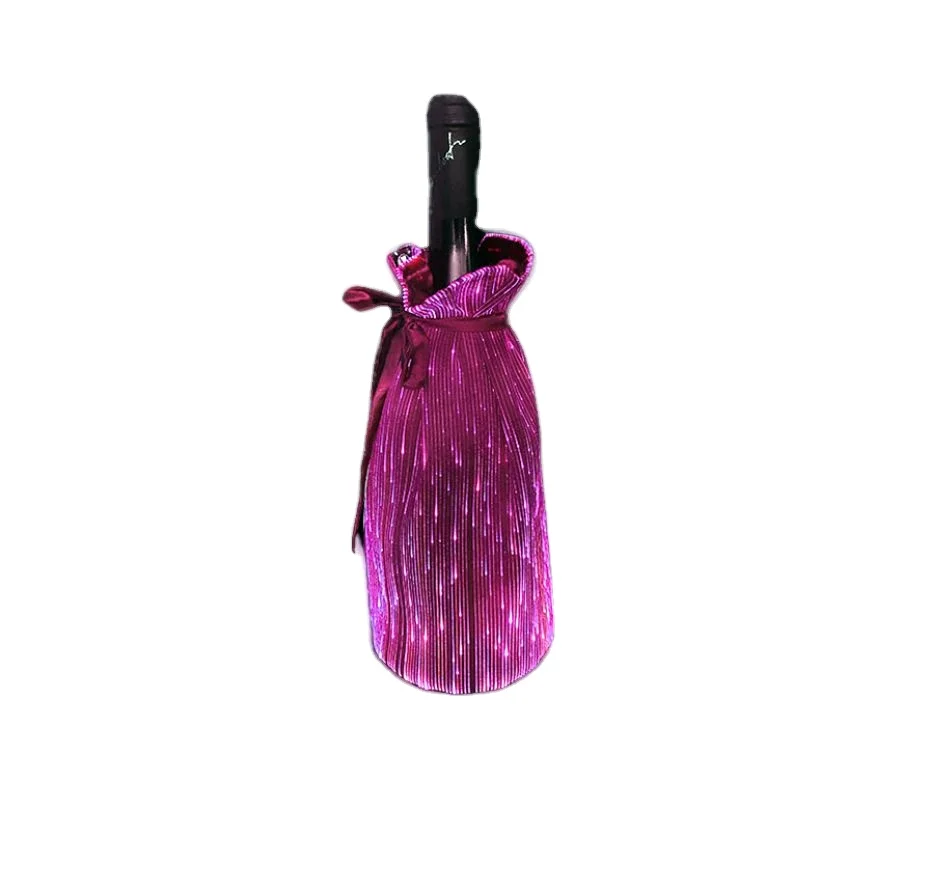 Led Wine-bottle Wrap Dresses Festive Packaging Wedding Favors Drawstring Pouches Fiber Optic Water Bottle  Bag Color Glowing