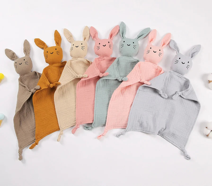 Wholesale Amazon Cute Animal Muslin Bunny Baby Security Blanket Comforter Lovely Bear cotton Blanket