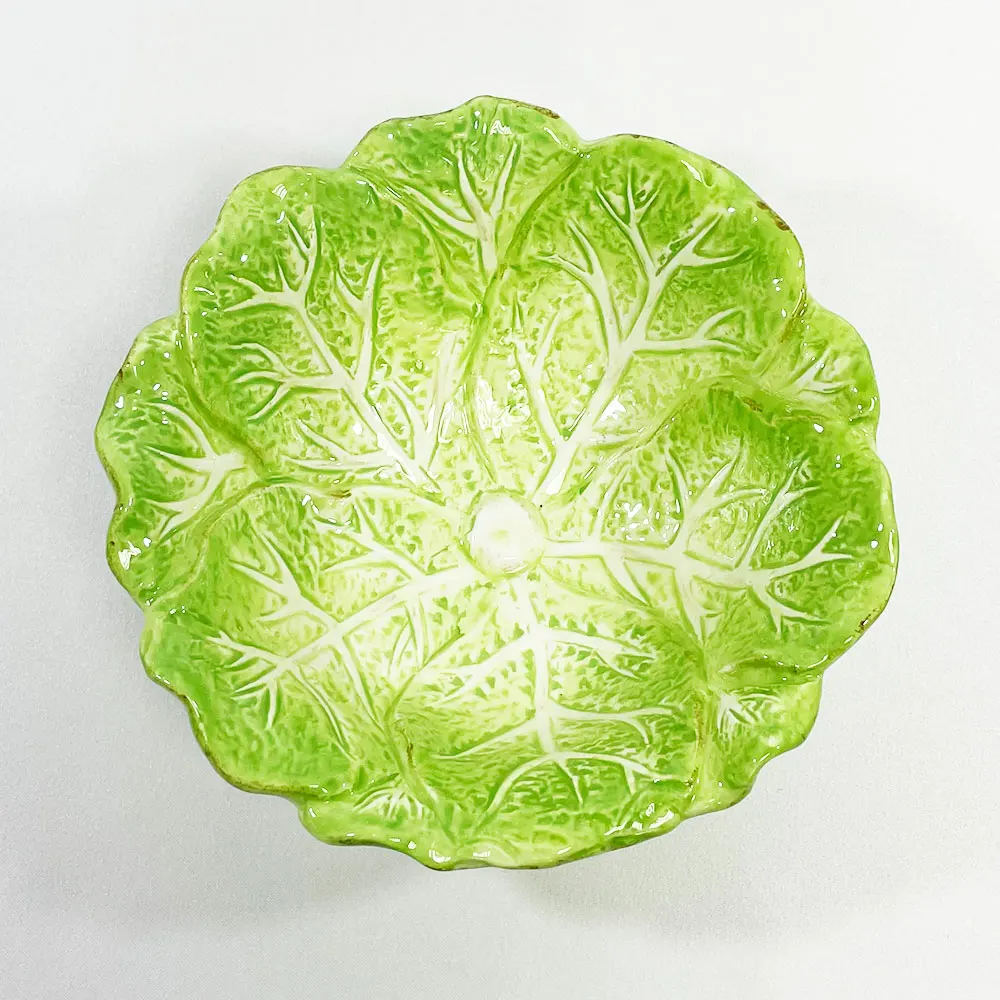 Vintage Leaf Shaped Ceramic Cabbage Soup Salad Pottery Bowl