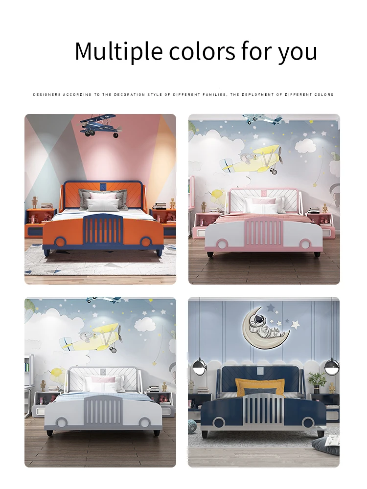 New Design Orange Color Race Car Bed Children Furniture Sets Bedroom Modern Solid Wood Single Bed Kids Wooden Furniture Sets