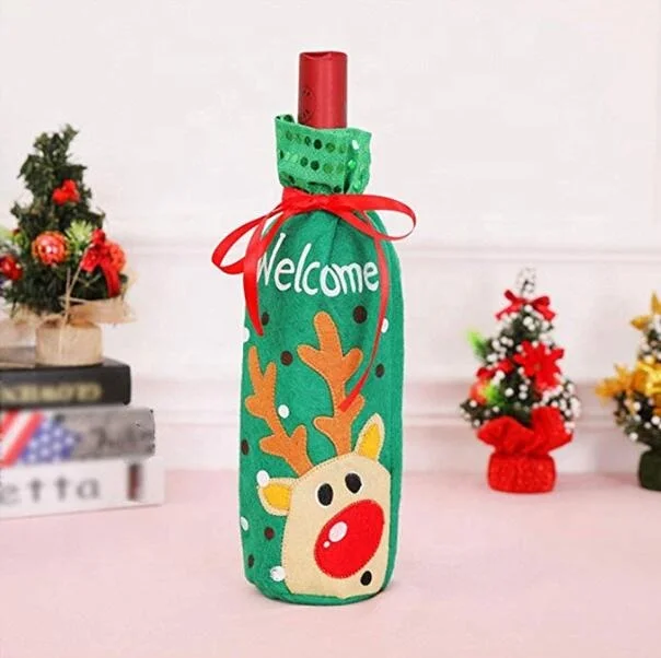 Vietnam Factory Custom Durable Non-woven Santa Bottle Sleeve Christmas Wine Bag