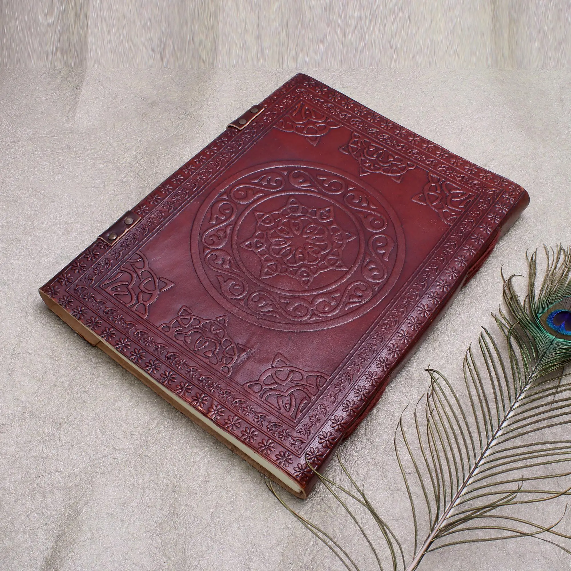 7x5mm Brown A5 Embossed Dragon Design Journal Handmade Dual C-Lock Leather Notebook Unlined Paper Perfect as Gift Planner Diary