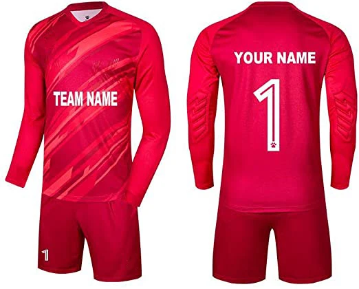 Men Kid Custom Padded Goalkeeper Soccer Jersey and Shorts, Youth Goalie Apparel Shirt and Pants, Boys Girls Keeper Kit