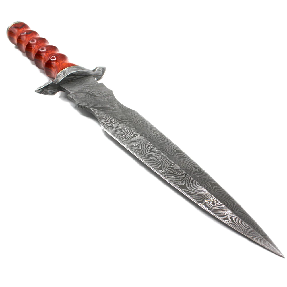 New Style Full Customized Made Logo Printed Damascus Steel Fixed Blade Bowie Knives Outdoor Hunting Knife with Leather Sheath