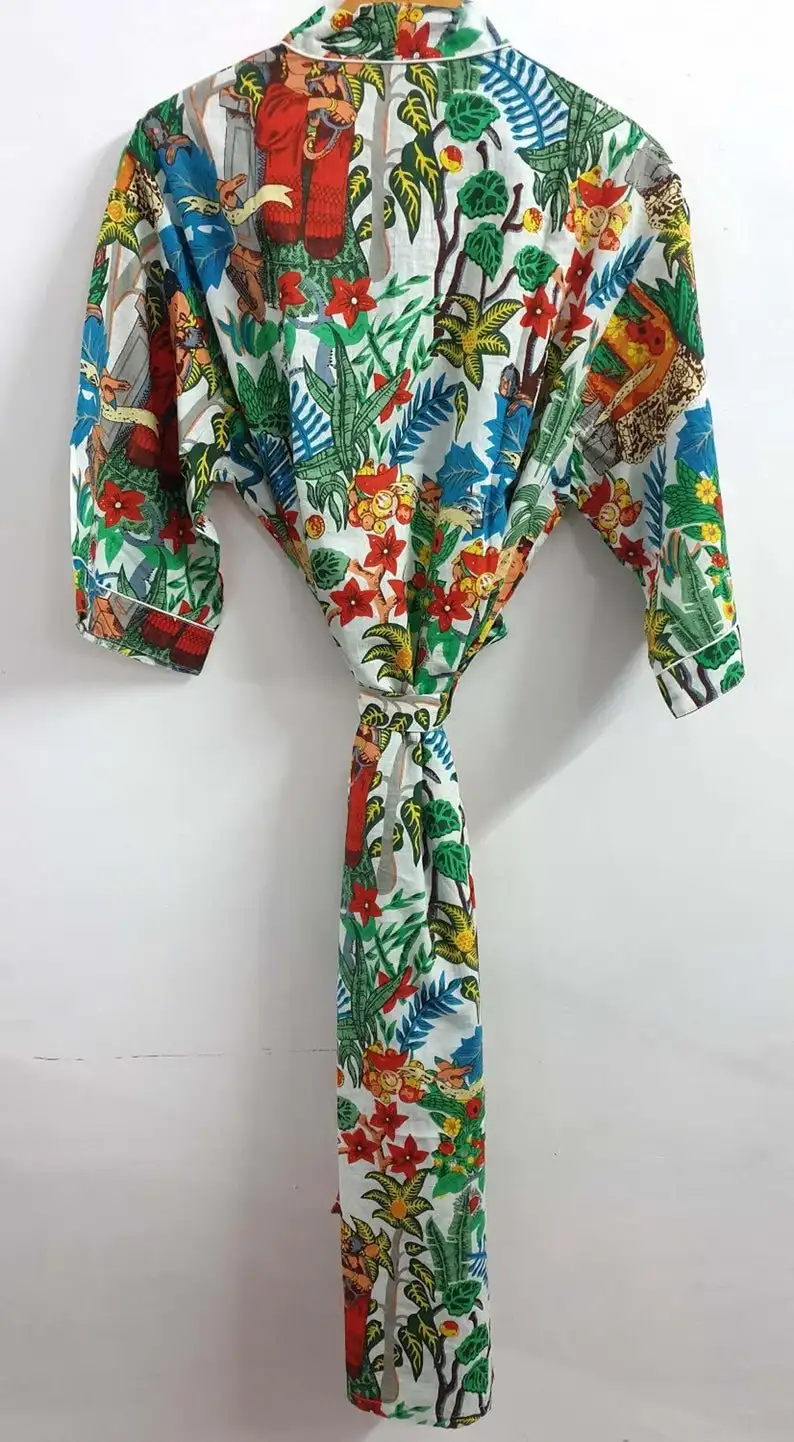 Women Robe Dressing Gown Plus Size Dress Indian Long Kimonos Robes Farida Khalo Nightwear Sexy Dresses For Women + Men