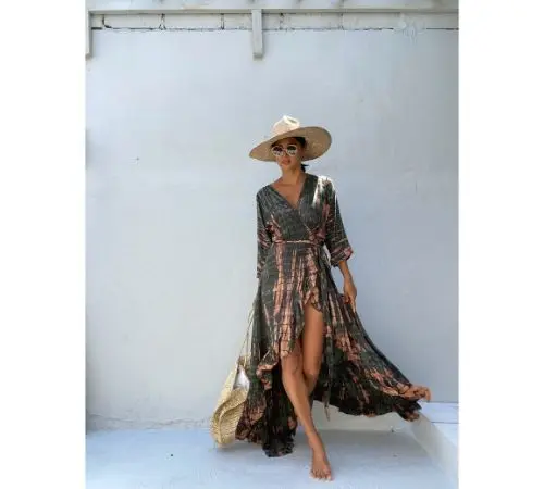 
2021 Sexy Summer Hippie Tie Dye Print Womens Kimono Cardigan Long Sleeve Floral Tie Dye Kimono Beach cover up 