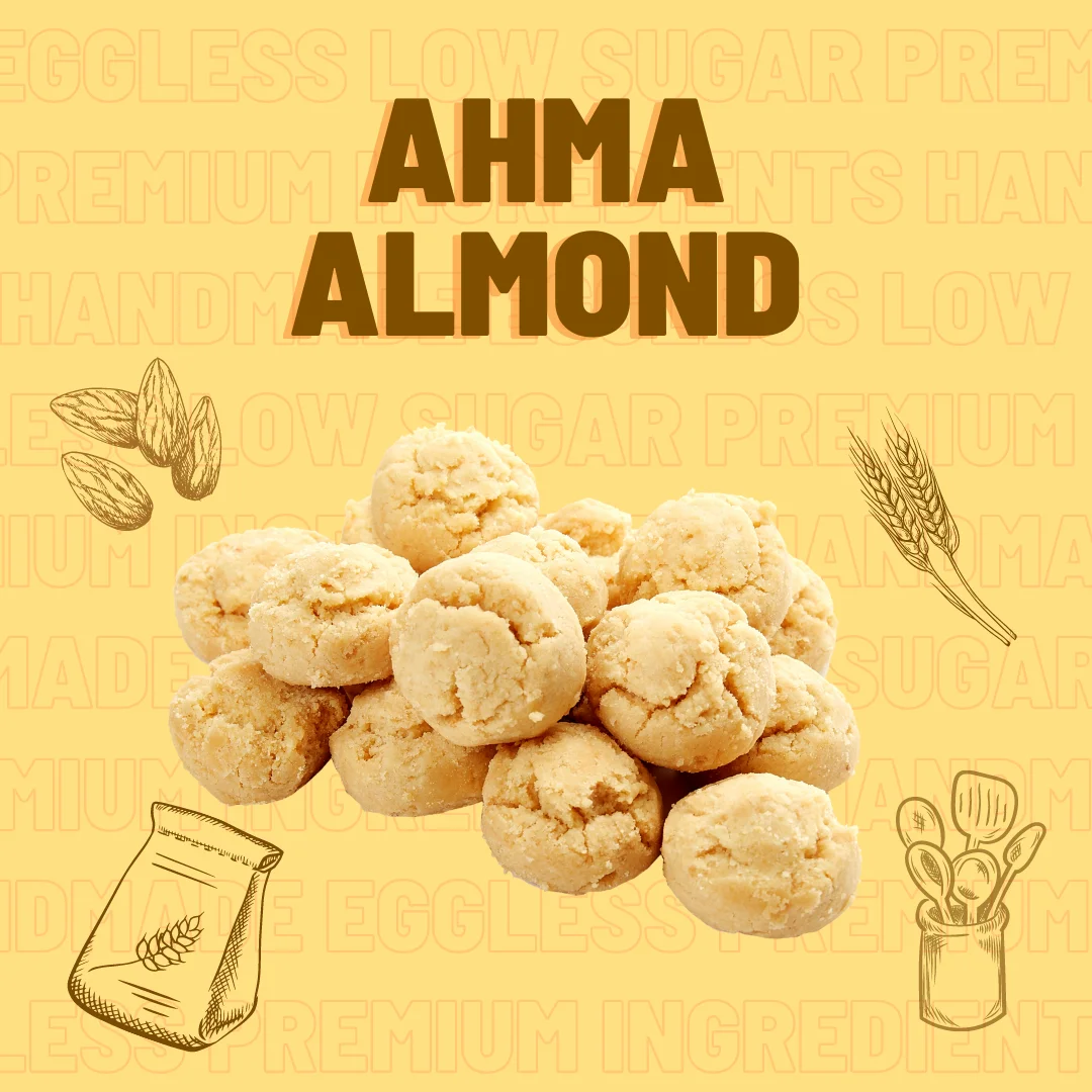 Singapore Wholesale Tasty Delicious Nutty Flavour Salty Sweet Soft Eggless Low Sugar Ah Ma Almond Cookies in Round Tin Bottle