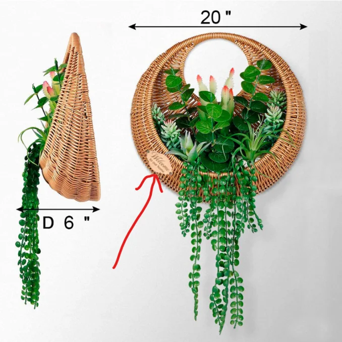 Rattan Handmade Fancy Chinese Supplier Natural Decorations Flower Hanging Basket