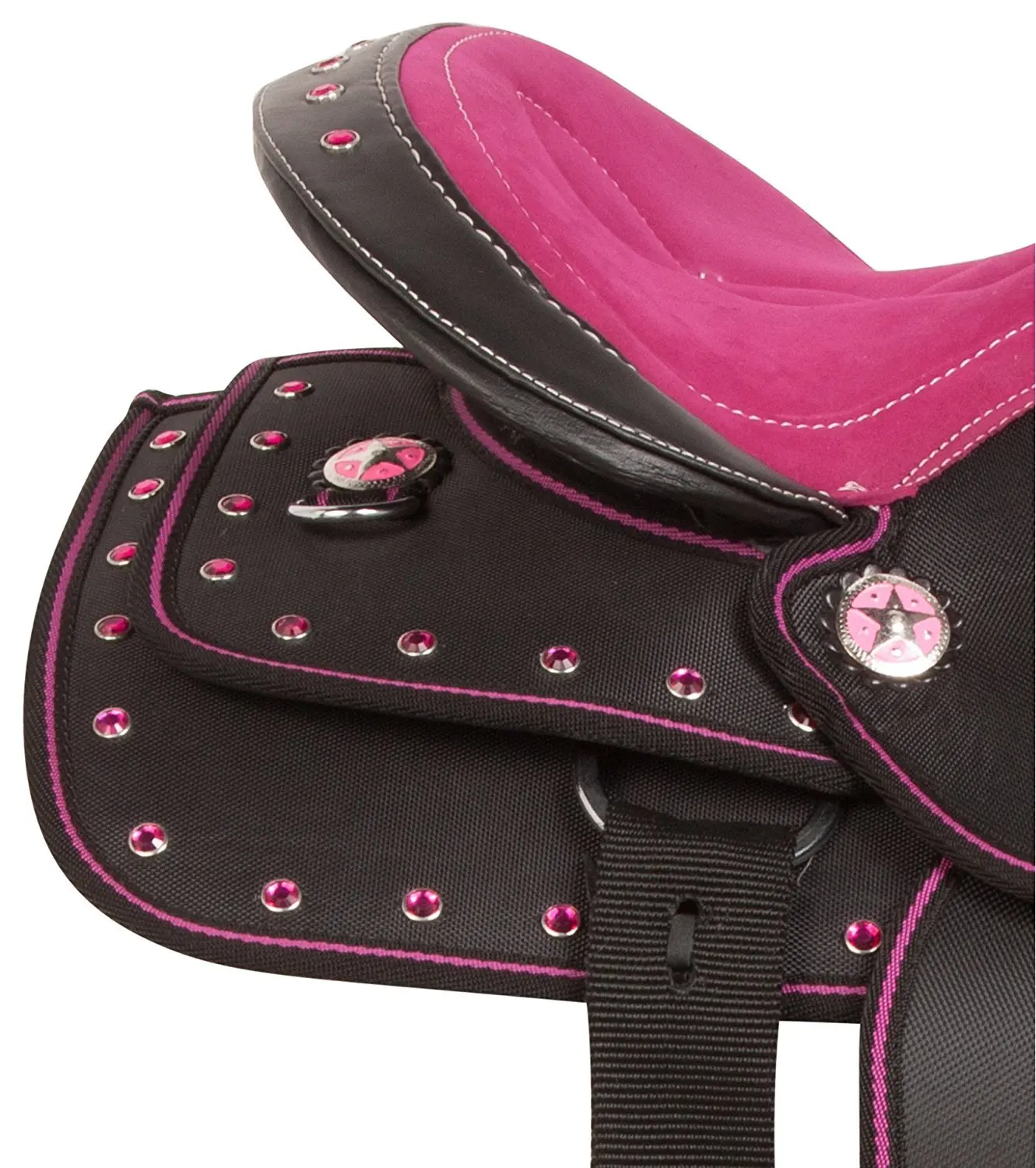 Premium Horse Western Synthetic Black & Pink  Corner With Pad Classic Design Western Synthetic Western Saddle