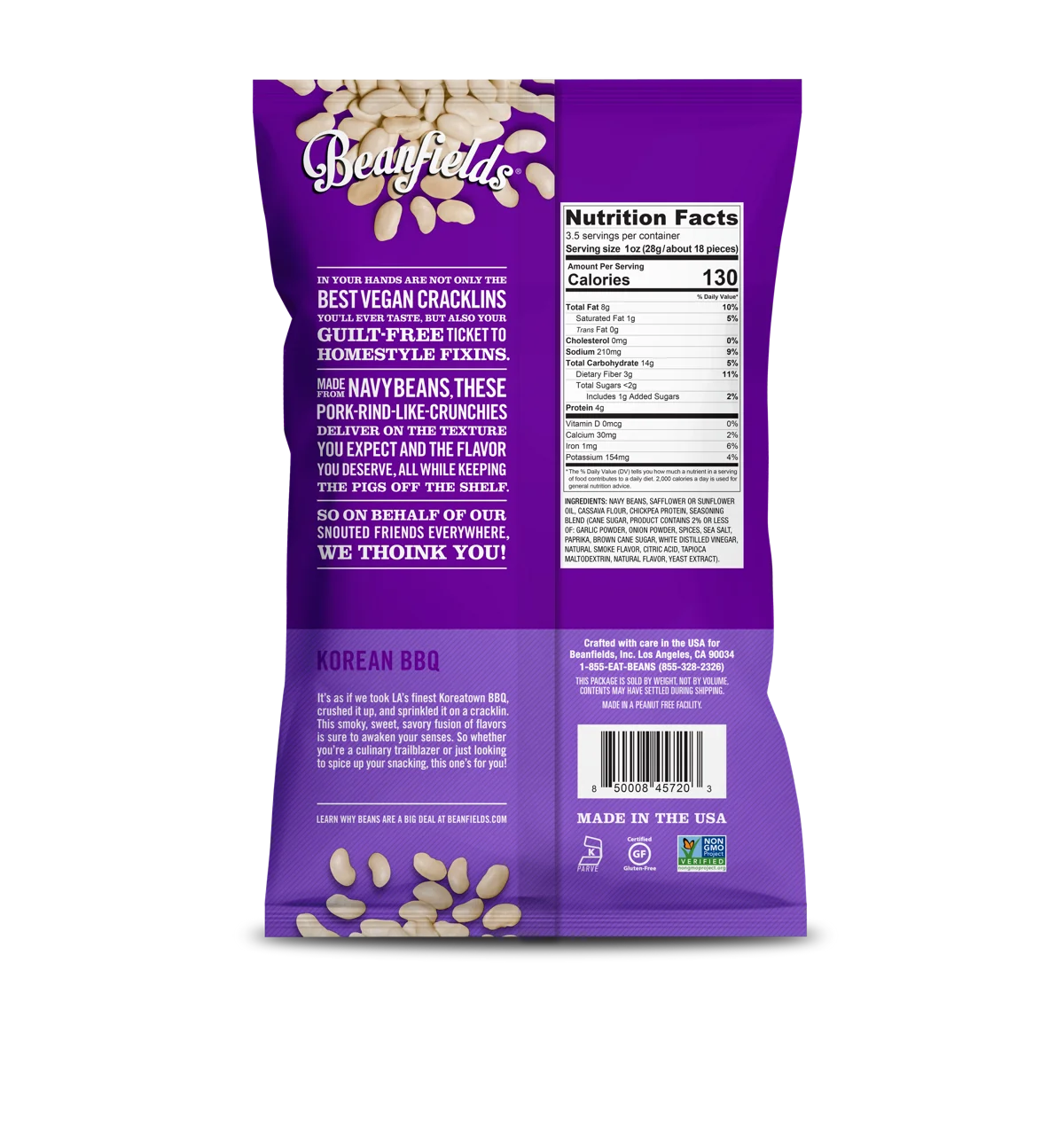 
Bean Chips Beanfields Korean BBQ Vegan Grain Free Cracklins 3.5oz Case Made In USA 