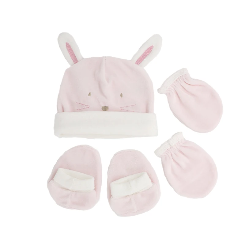 2021 factory sell  high quality 3 PCS cute baby hat, mittens, and booties set with gloves, hat, and shoes for infant