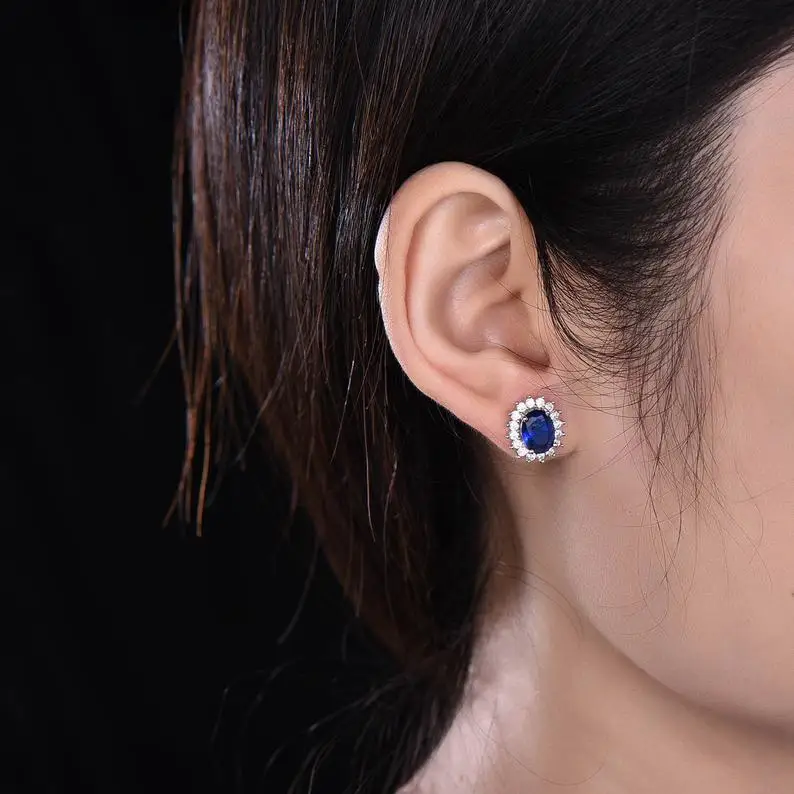 Свадебный комплект украшений с синим сапфиром обручальное кольцо и подвеска синие серьги серебряные ювелирные изделия для невесты камень месячного рождения