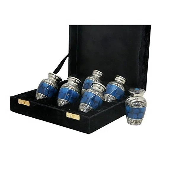 Set of 6 Classic Blue Fire Small Mini Cremation Keepsake Urn For Human Ashes At Wholesale Price Home Supplies for Pet Urns