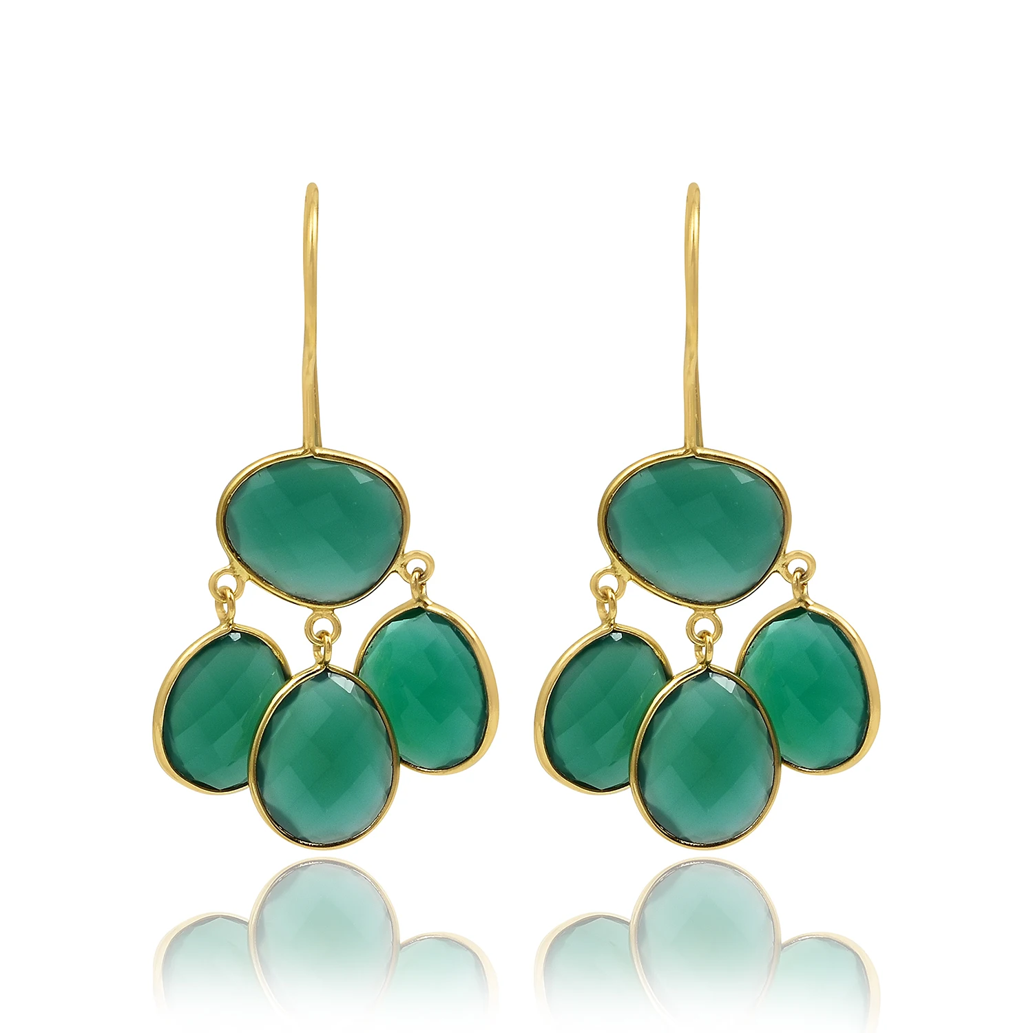 Оптовая цена модные серьги из натурального камня Позолоченные 925 стерлингового серебра хризопраза с подвесками