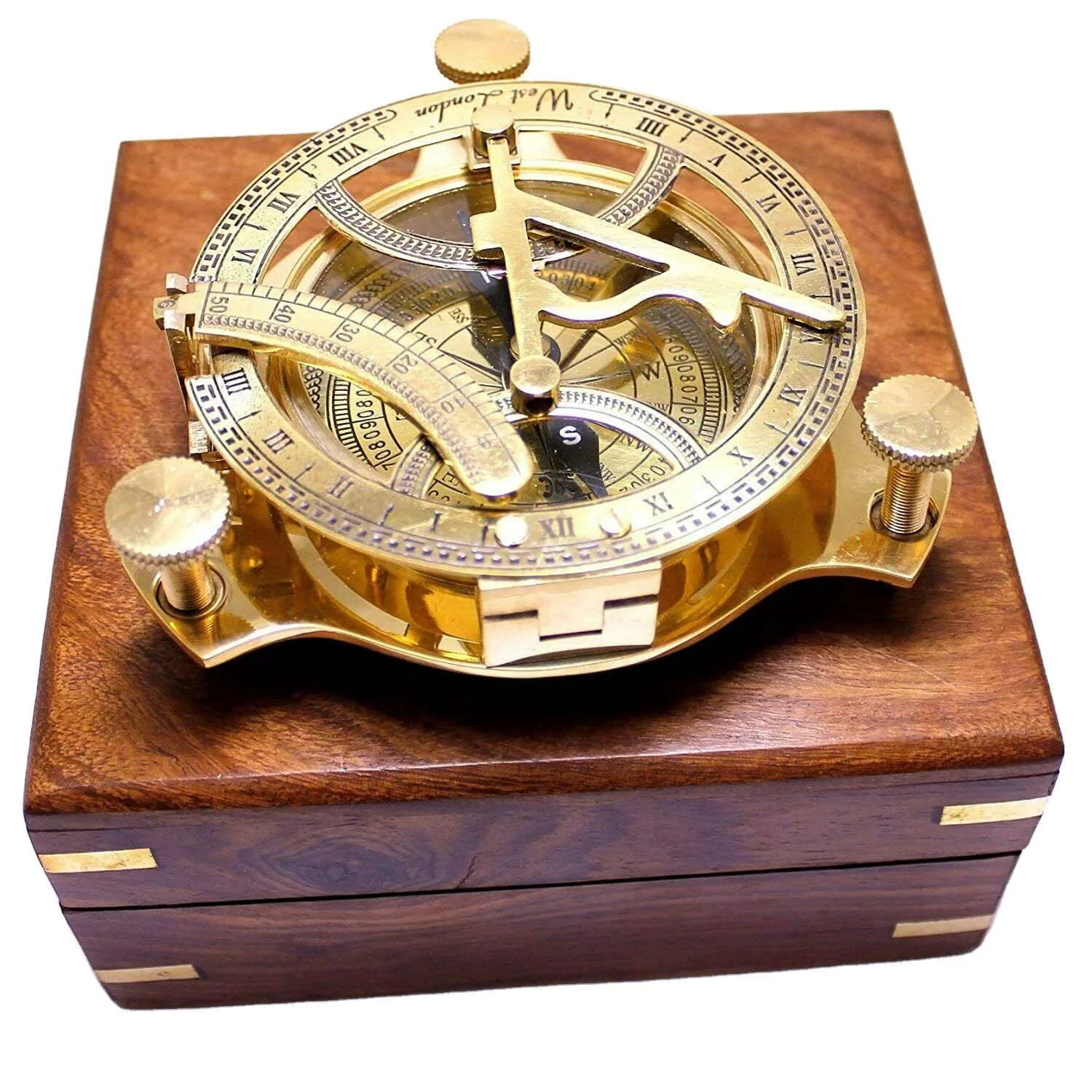 4 inch Captain Brass Sundial Compass With Hardwood Wooden antique nautical handmade Box
