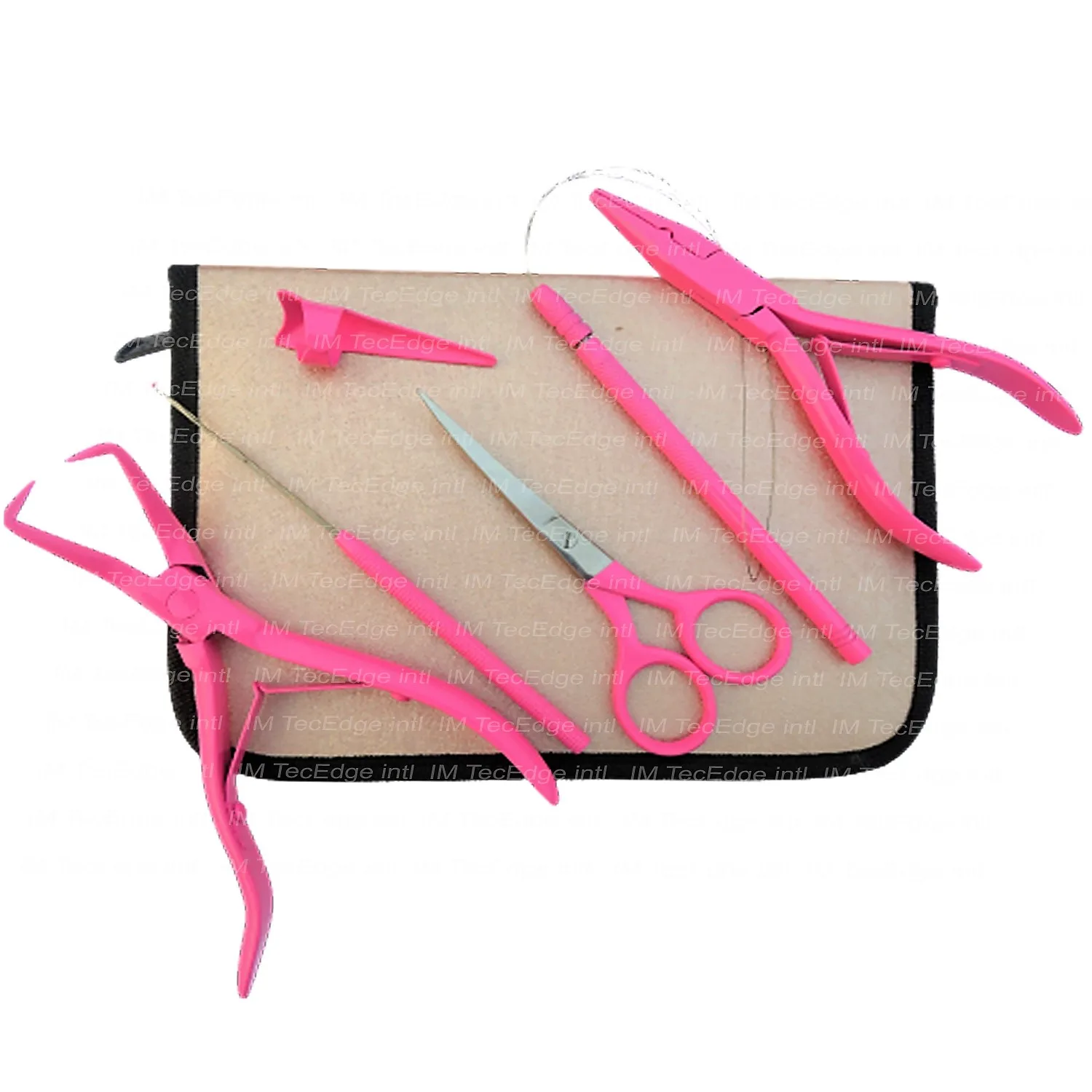 Professional Baby Pink Hair Extension Tools Kit with Hair Cutting Scissor Tape in Plier Surgical Grade Stainless Steel 10 Set