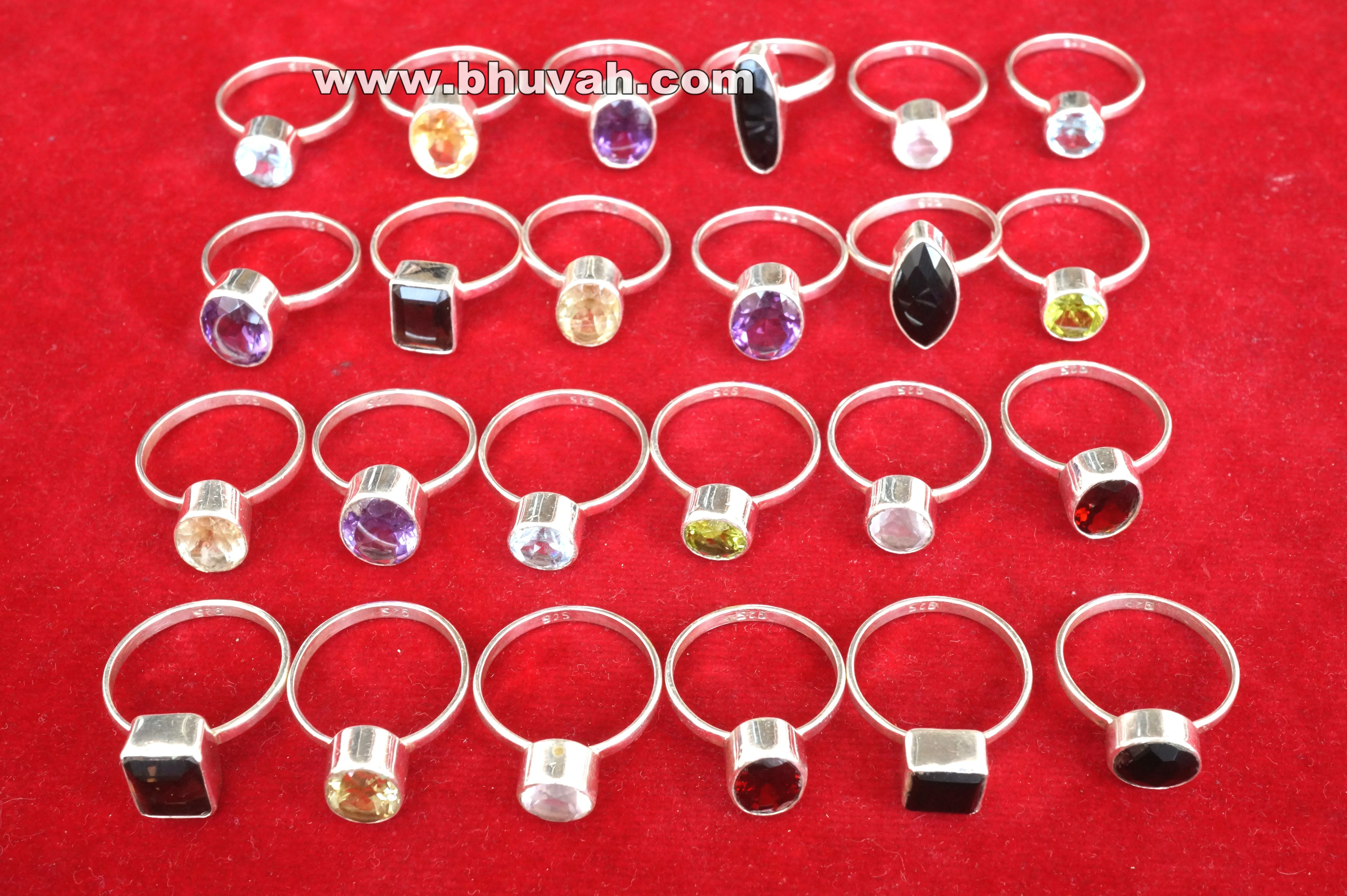 Natural Faceted Mix Gemstone Wholesale Lot 50 Pcs 925 Silver Pretty Ring