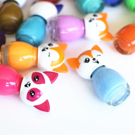 Private Label Cute Cat Shape Kids Nail Polish 5ml Sequin Twin Gel Nail Polish Set Kits With Color Box