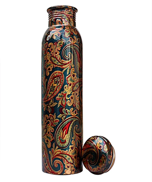 
Printed Branding Logo Customized Copper Water Bottle Modern Art Printed and Matt Finishing Antique Yoga Water Bottle 1000 ML 