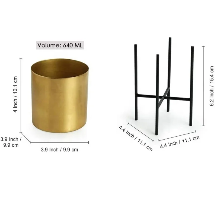 Горшок из оцинкованного железа золотого цвета с подставкой креативный прочный металлический барабан декоративные цветочные горшки и