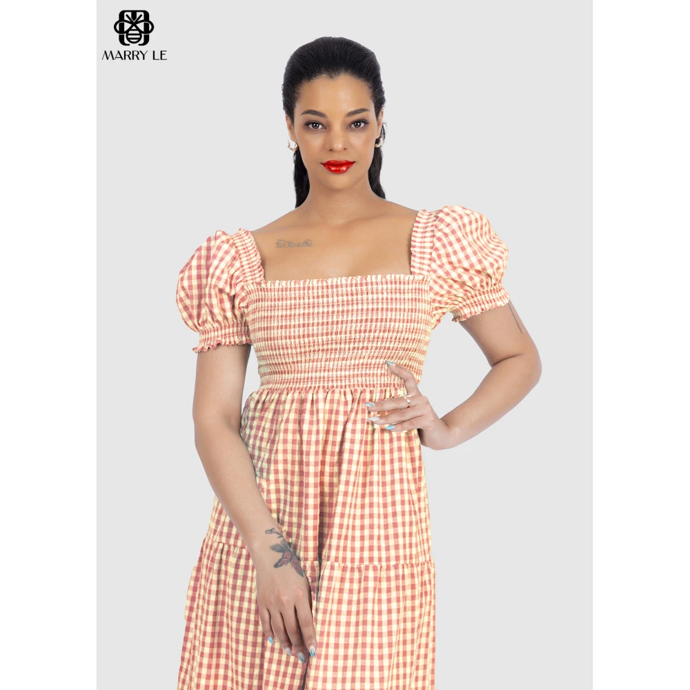 DEEP CARROT SEERSUCKER VOLUMINOUS DRESS shirred dress wholesale women dress OEM ODM Customized clothing - MD332