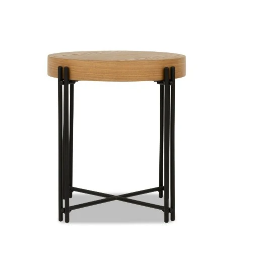 
Industrial Round Wooden And Iron Side Table End Table (Natural Wood)  (62012528255)