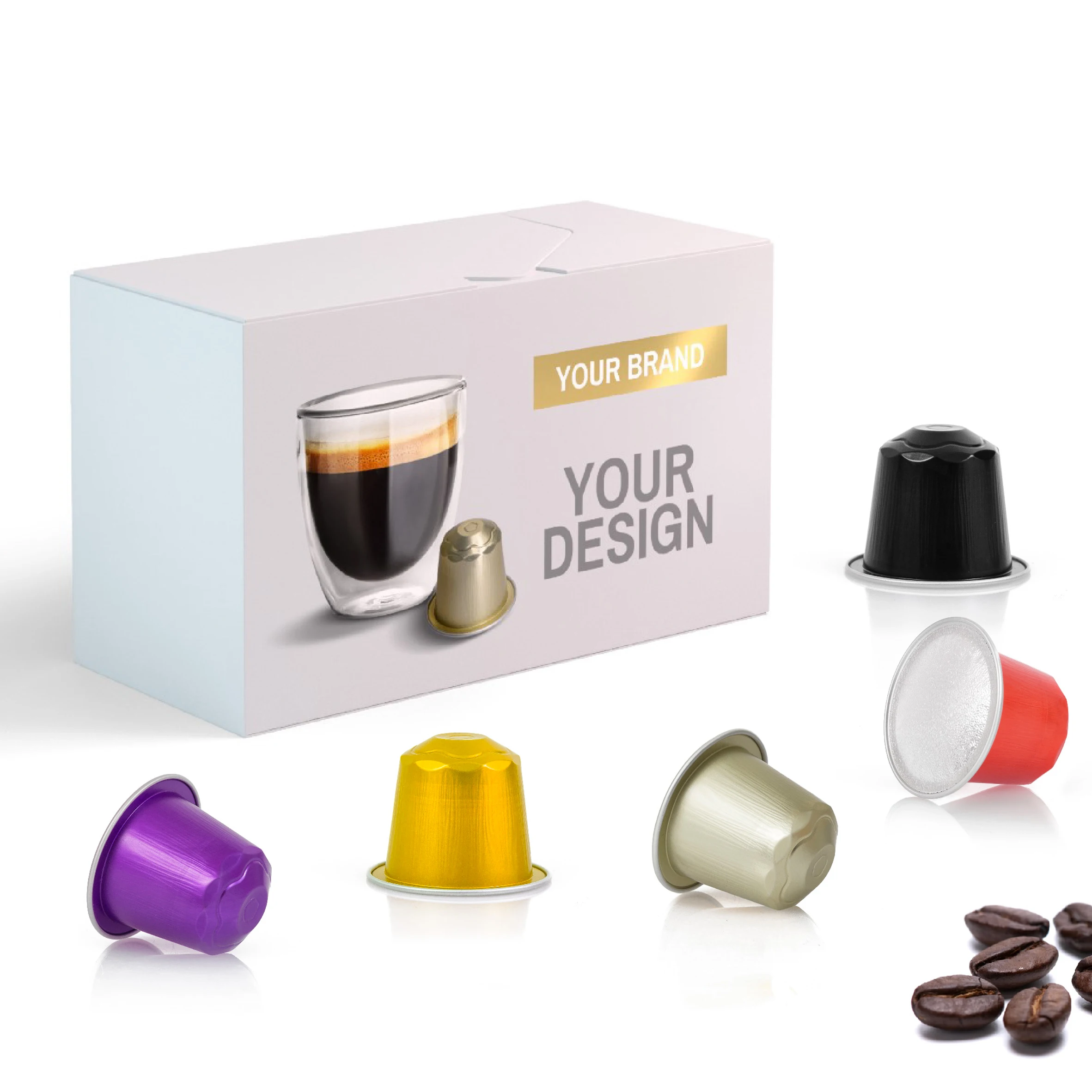 Premium quality coffee 45% Arabica Decaffeinated Nespresso compatible aluminium capsules box 30 capsules