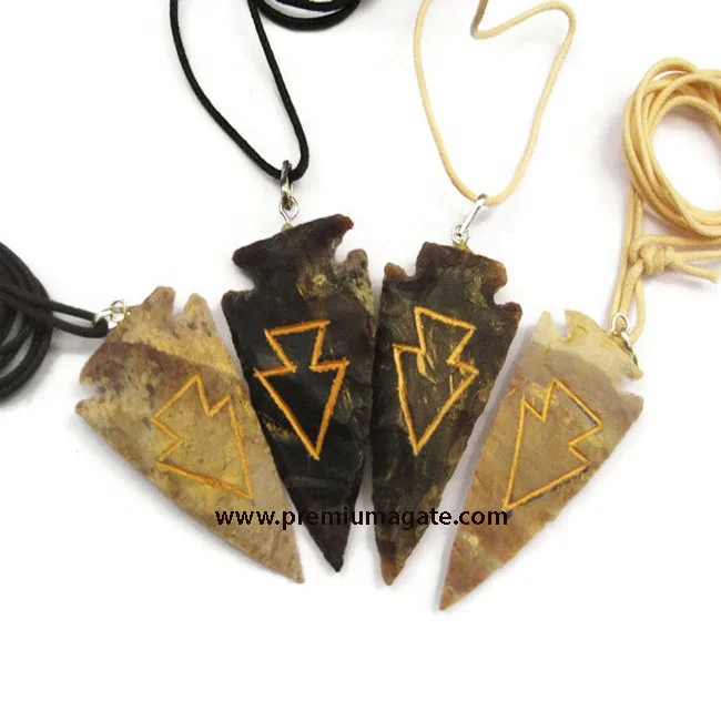 
Jasper Engraved Electroplated Arrowhead Cord Necklaces Jewellery : F M AKIKWALA 
