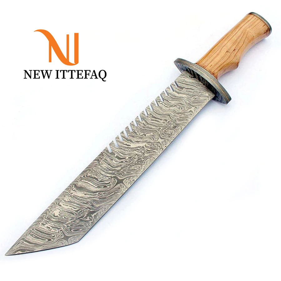 
Damascus Knife | Damascus Hunting Knife | custom handmade Damascus steel big Bowie hunting knife with leather sheath 