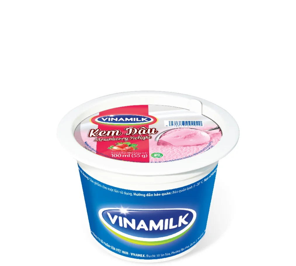 Delicious Taste Ice Cream - Vinamilk Brand - Strawberry Flavor - Packing 100ml Per Cup X 24 Cups Per Carton Fruity HACCP HALAL