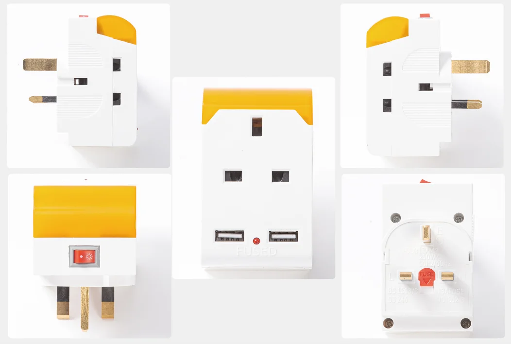 2021 hot all in one multi adapter with 3 UK plugs two  USB ports and LED night light Electrical Equipment Power Adaptor