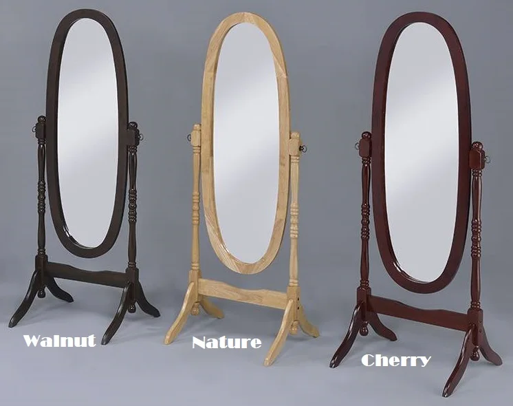 Swivel Adjustable Full Length Oval Wood Floor Mirror Dressing Full Length Wood Floor Standing Mirror