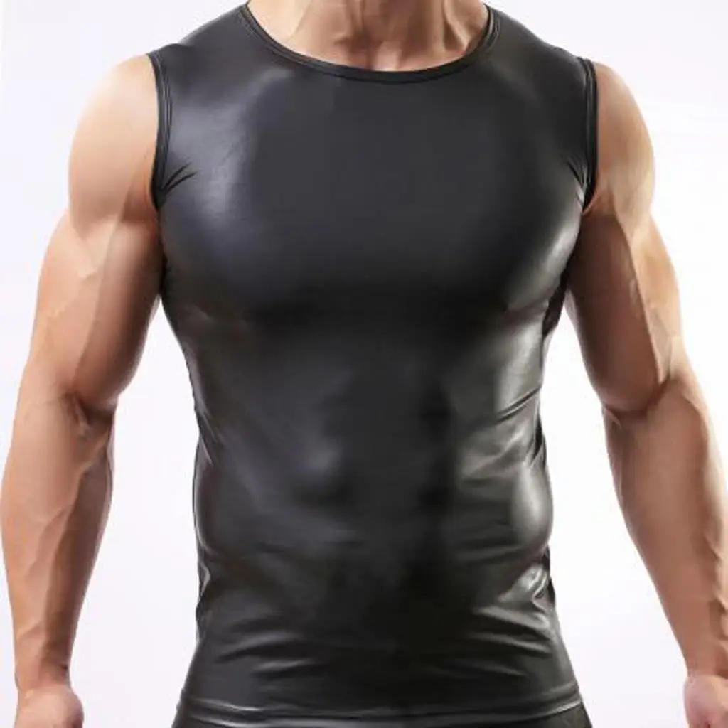 Sleeveless Sports Leather T Shirt Men Casual Hot Selling Black Blank Genuine Leather Tee Shirts