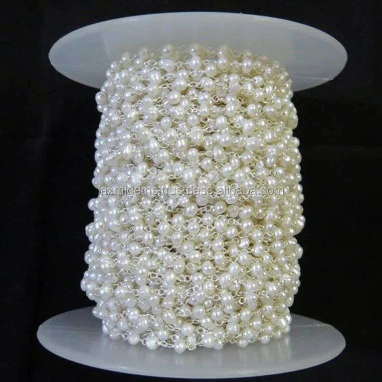 Freshwater Pearl Rosary Sterling Silver Handmade Wire Wrapped Gemstone Chain