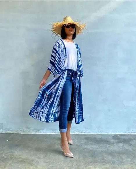 Kimono Beach Cover Up With Trim Detail Open Front Beach Wear Beach Cover Up Red Trim Kimono Cover Up  Kimono Blouse