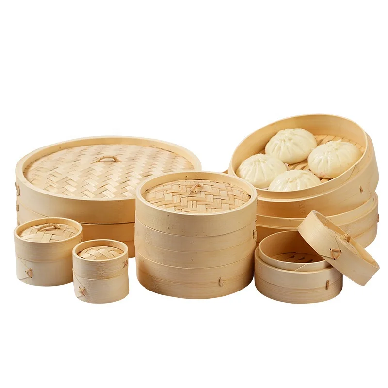 2 Tier Natural Asian Bamboo Dumpling Steamer Bamboo Steamer For Bao Bun, Dim Sum, And Rice