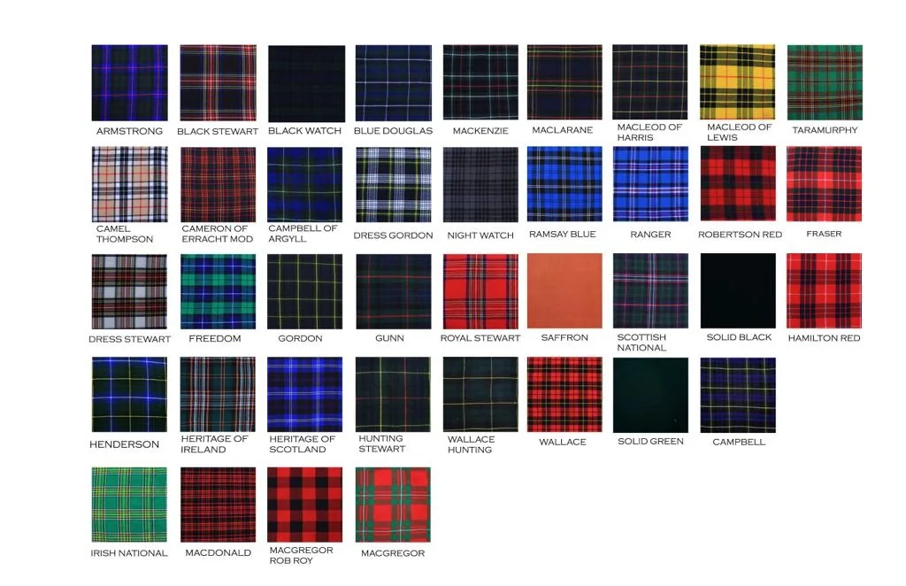 Scottish Tartan Kilts | 13oz Acrylic Wool Fabric | Any tartan available with MOQ of 25 kilts