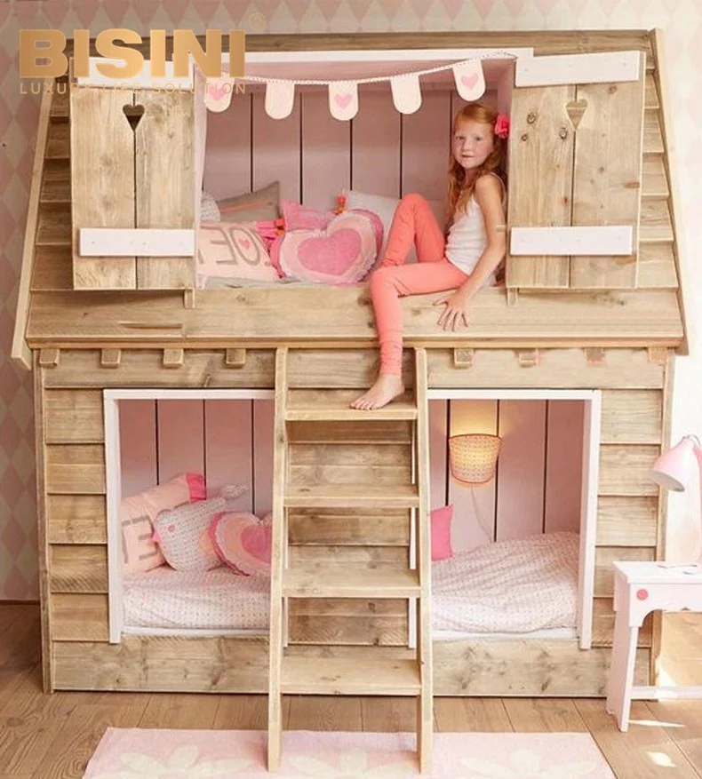 Exquisite House Design Colorful Kids Bed Girl Bedroom Double Decker Bed for Children